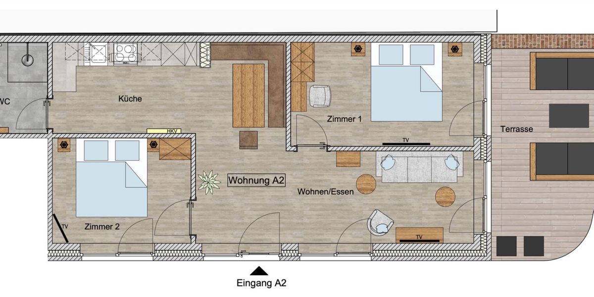 Grundriss des Apartments A2 im Haus Deichwind in der Königsberger Allee 36 in Grömitz 