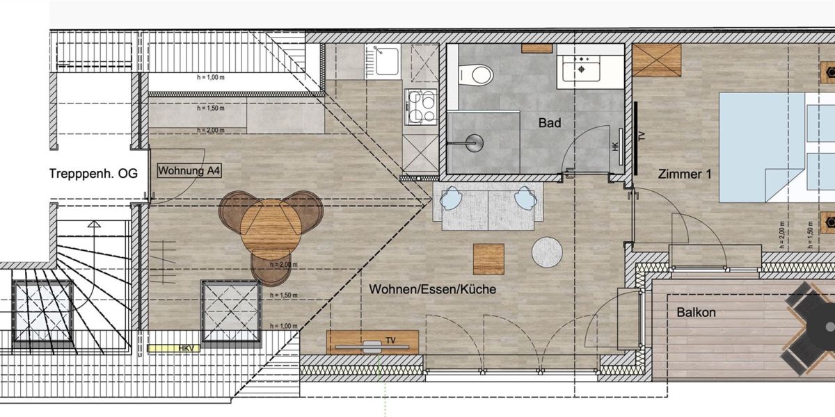 Grundriss des Apartments A4 im Haus Deichwind in der Königsberger Allee 36 in Grömitz 